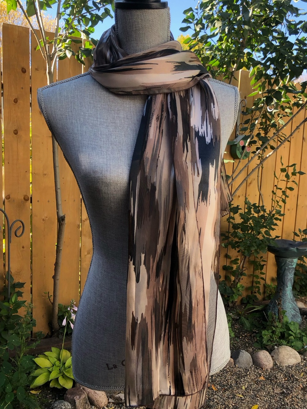 Neutral Brushstroke Print Scarf - Taupe Brown - Picture 5 of 6